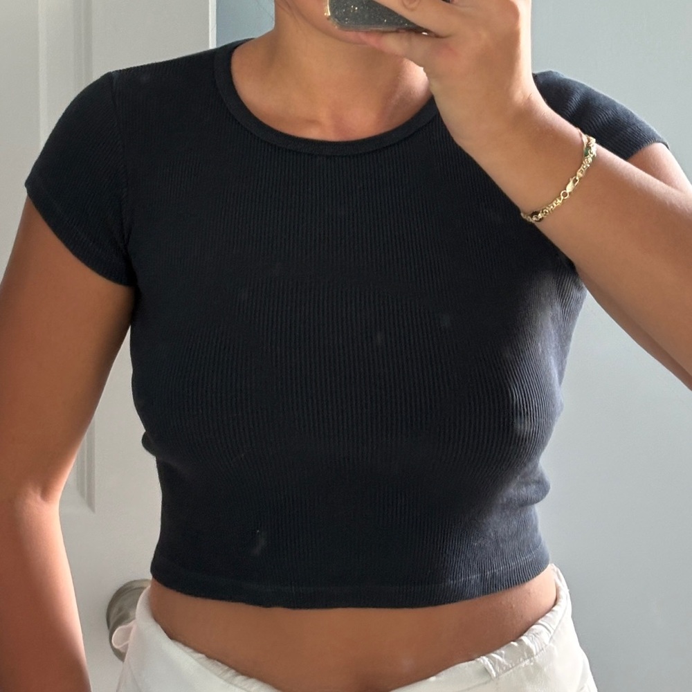 Brandy Melville Navy Crop Baby Tee